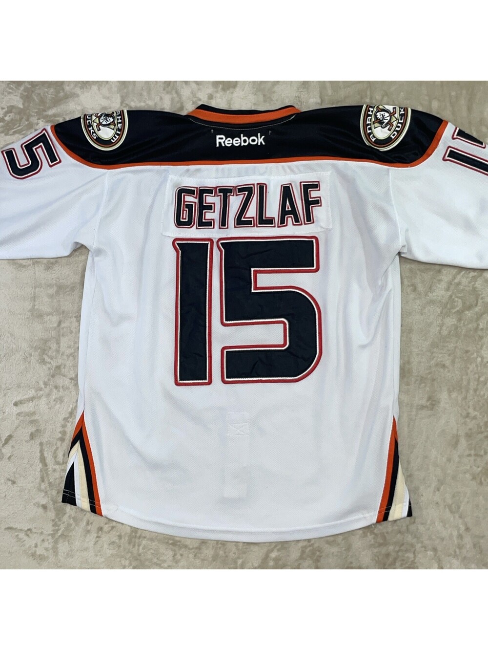 Reebok NHL Anaheim Ducks Ryan Getzlaf #15 Hockey Jersey White Mens Size L